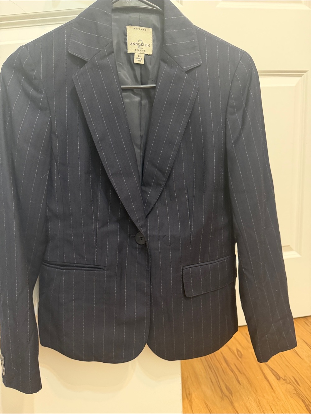Anne Klein Navy Pinstripe Single-Button Blazer